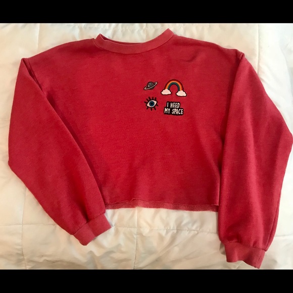 Subdued S Red Crop Sweatshirt w Patches - Picture 1 of 3
